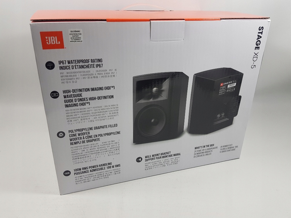 JBL XD-5 CZARNE - GŁOŚNIK ŚCIENNE + UCHWYTY MONTAŻOWE / ZEWNĘTRZNE Moc znamionowa RMS 75 W