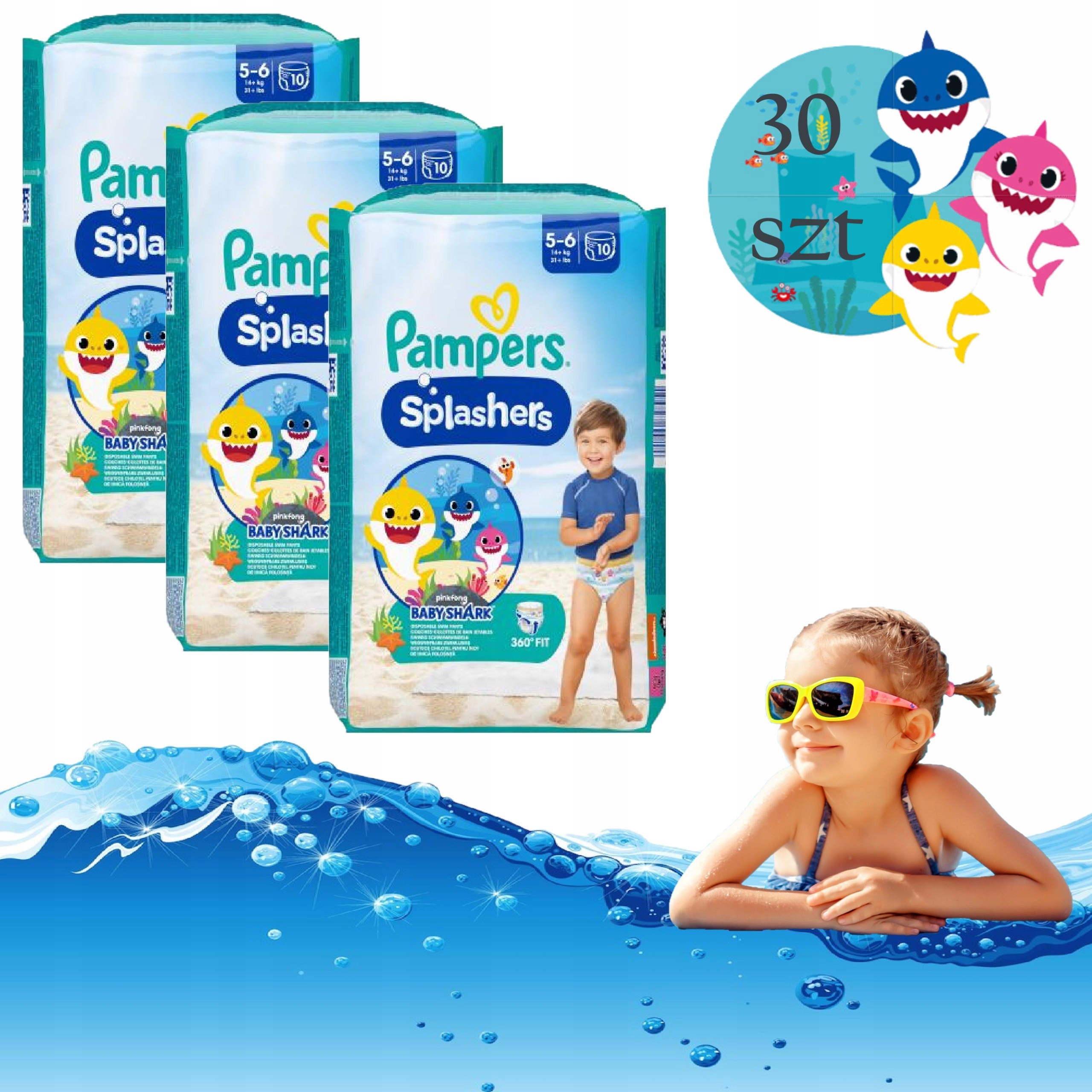 PAMPERS SPLASHERS PIELUSZKI DO PŁYWANIA PIELUCHY DO WODY 14-18kg 30 szt