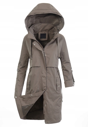 9137 Damska Parka Kurtka Wiosenna Brązowa S