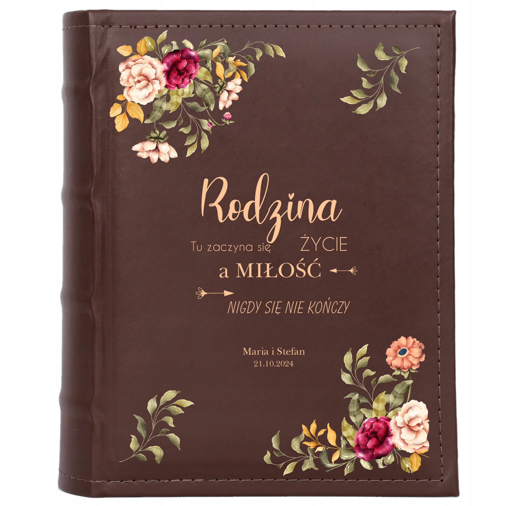 Brązowy album na zdjęcia rodzinne 10x15 Twój nadruk dla babci