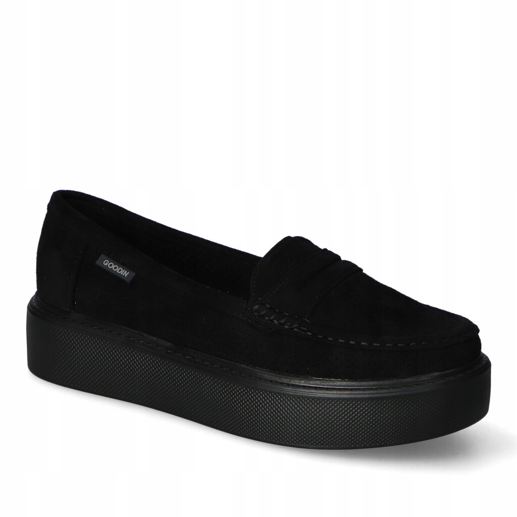 Mokasyny ażurowe Goodin GD-FL6100 Czarne zamsz 38