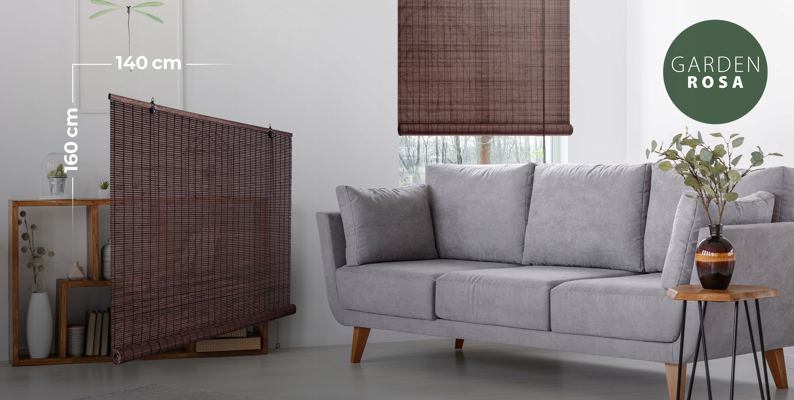 ROLETA BAMBUSOWA ŻALUZJE BAMBUSOWE PÓŁZACIEMNIAJĄCA 140x160 cm KOLORY Wzór gładki
