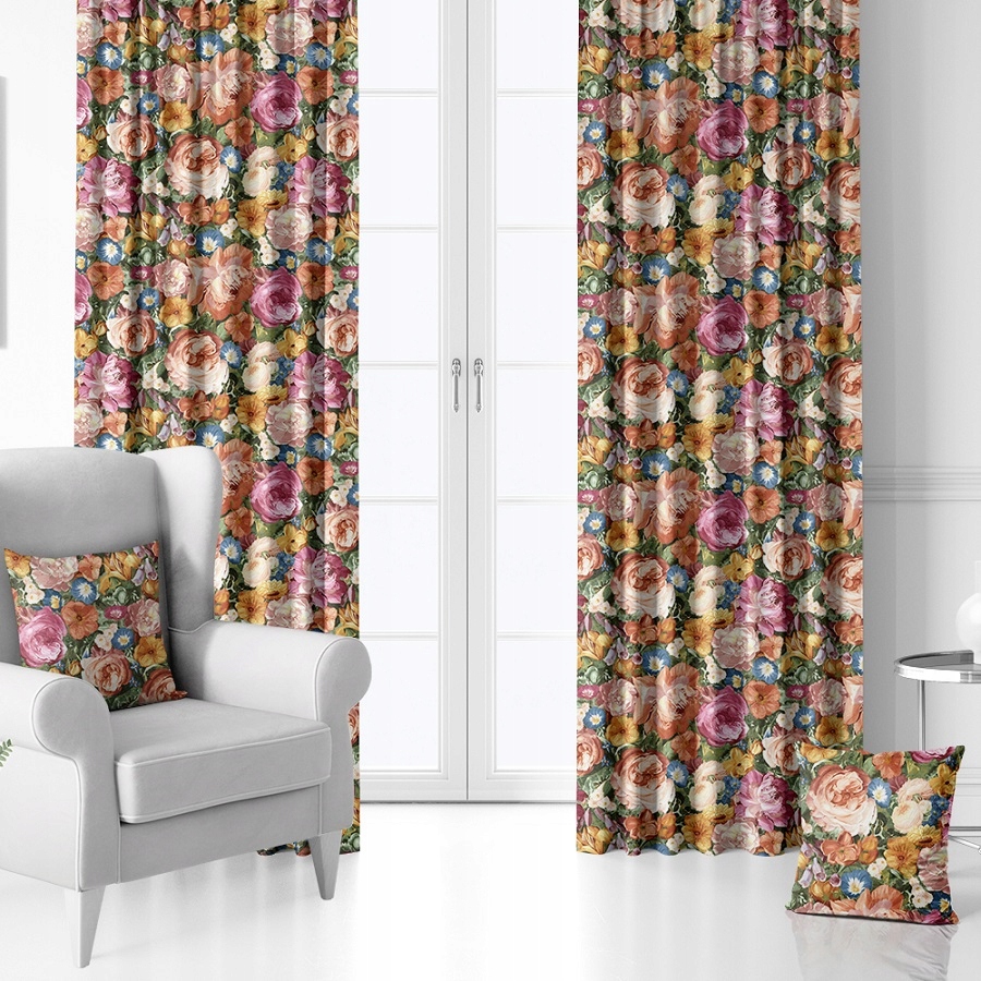 ZASŁONY LIŚCIE 150x320 FLOWERS BEIGE TAŚMA Na Wym Wzór gładki