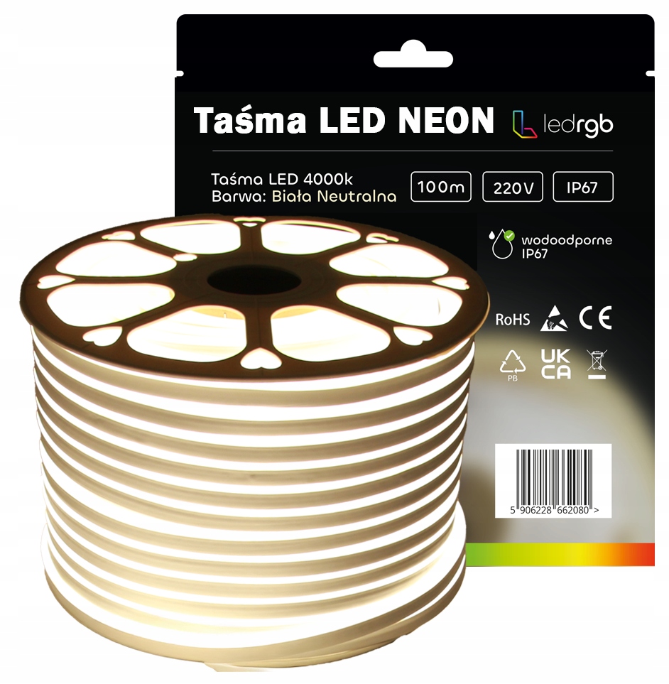 Led pásek Neon 2835 220V 230V 100m 4000K Bílý Neutrální Vodotěsný IP67