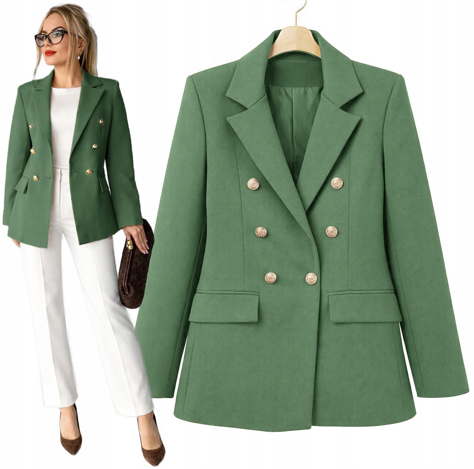 Marynarka damska Żakiet dwurzędowe złote guziki L Olimpia