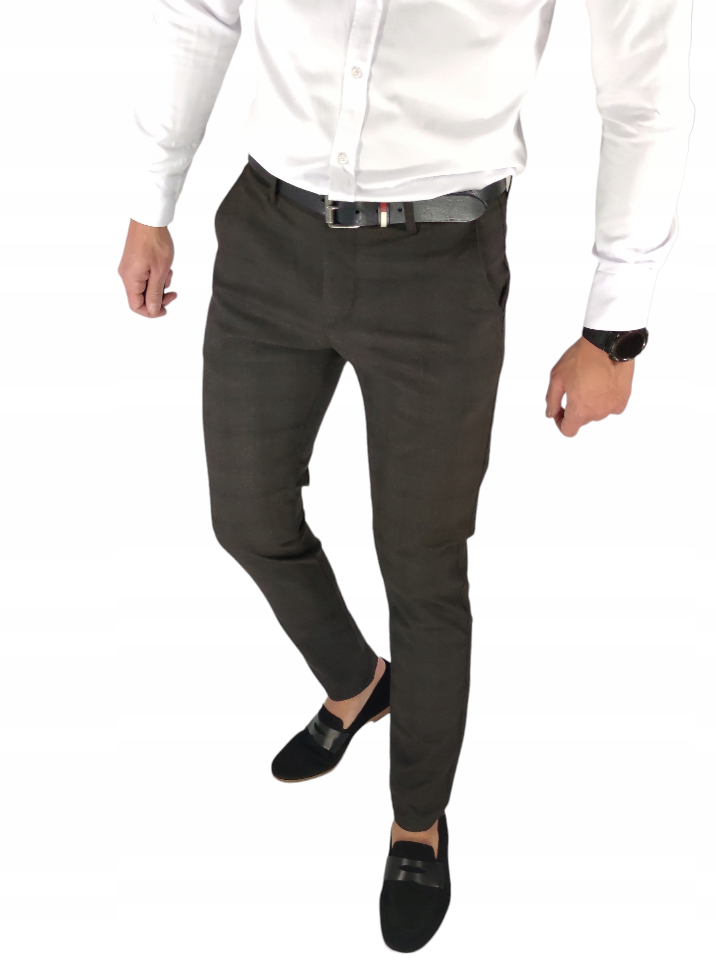 Návštěvní kalhoty slim tmavě hnědé s jemným kostkovaným vzorem VP24 W34