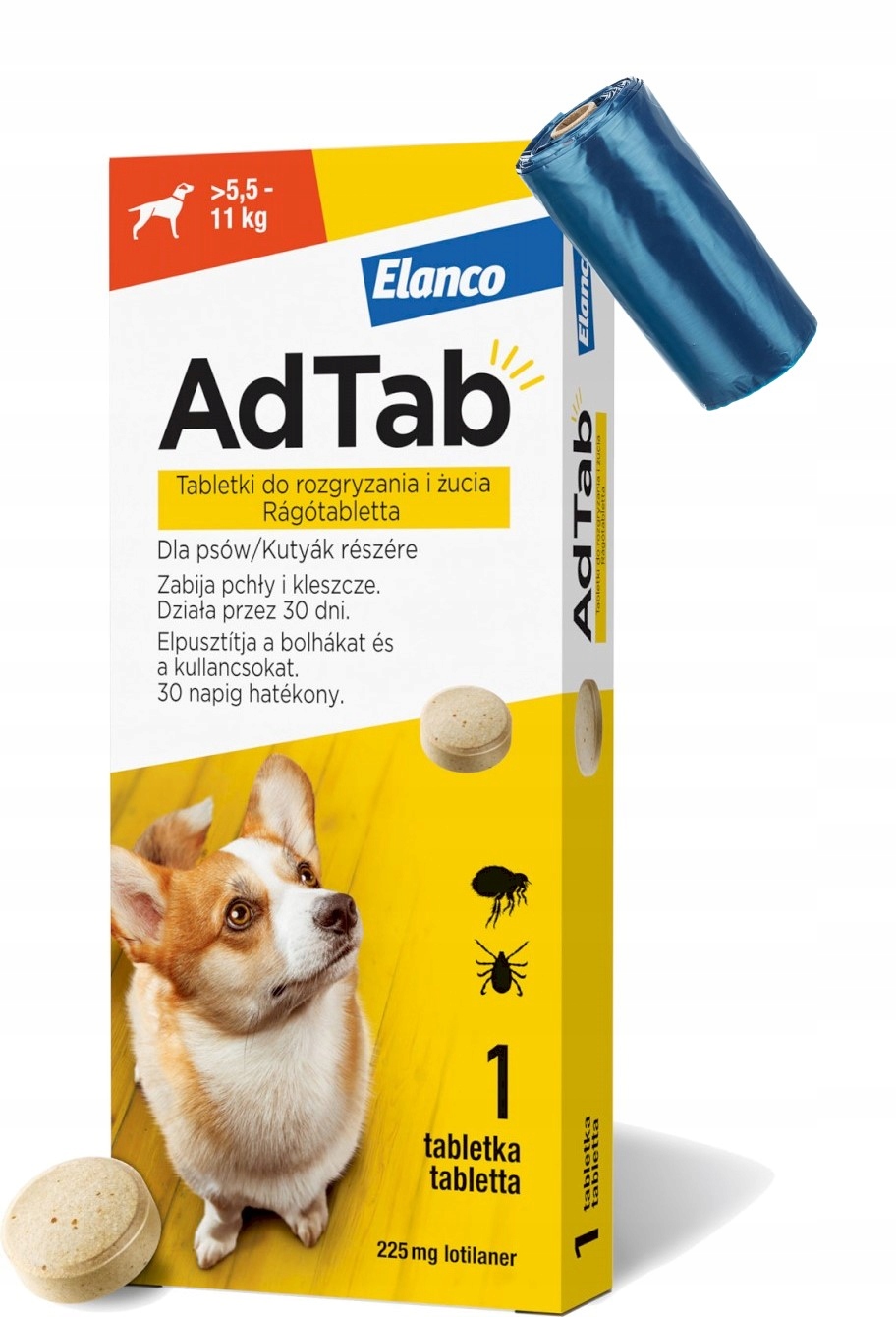 Adtab tabletka na pchły kleszcze dla psa 5,5-11kg woreczki