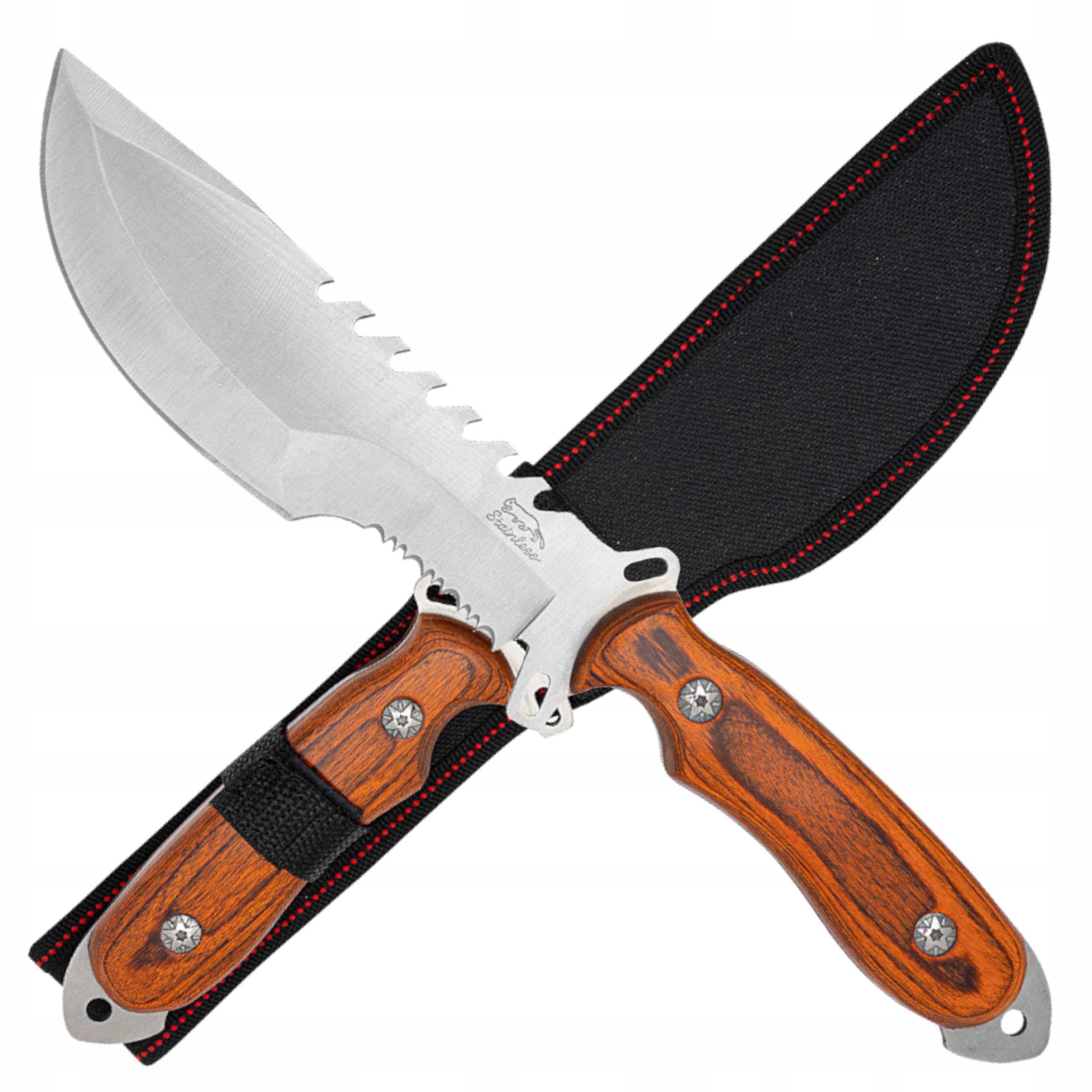 Duży Nóż Survivalowy Outdoor Sztylet Stal Drop Point Drewno Pokrowiec