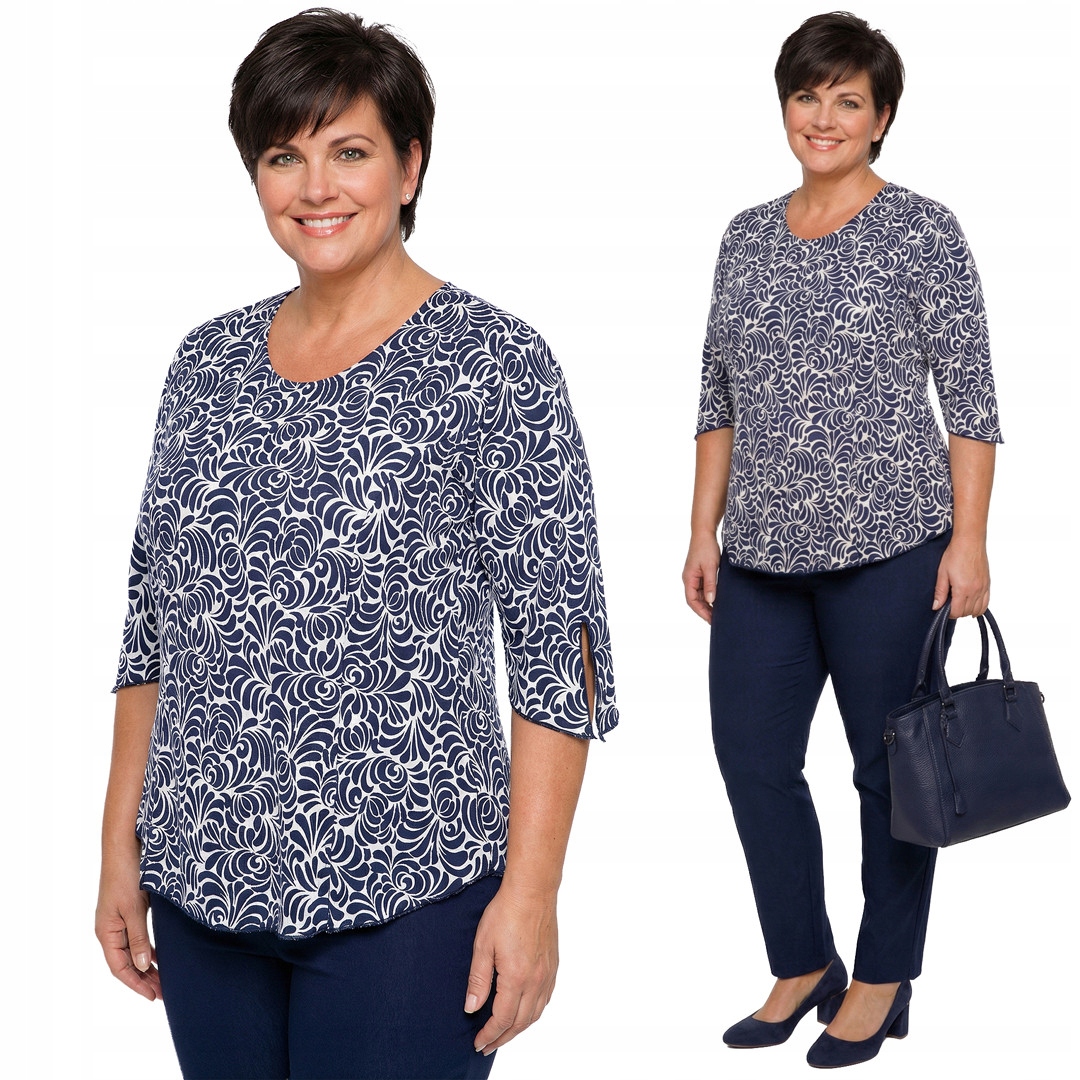 Modrá halenka s plus size vzorem velikost 60/62