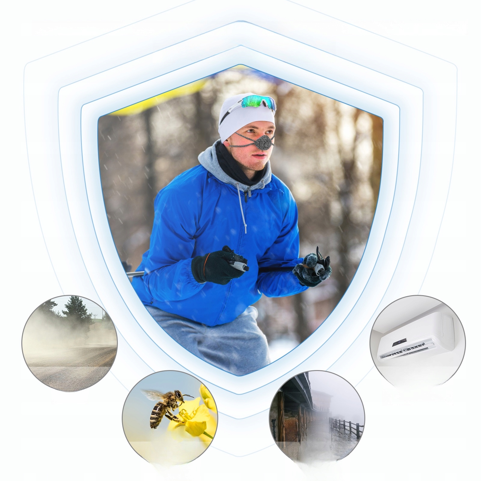 OSŁONA NA NOS DO ZIMOWEJ MASKI ROZGRZEWAJĄCEJ SZARA Kolor szary