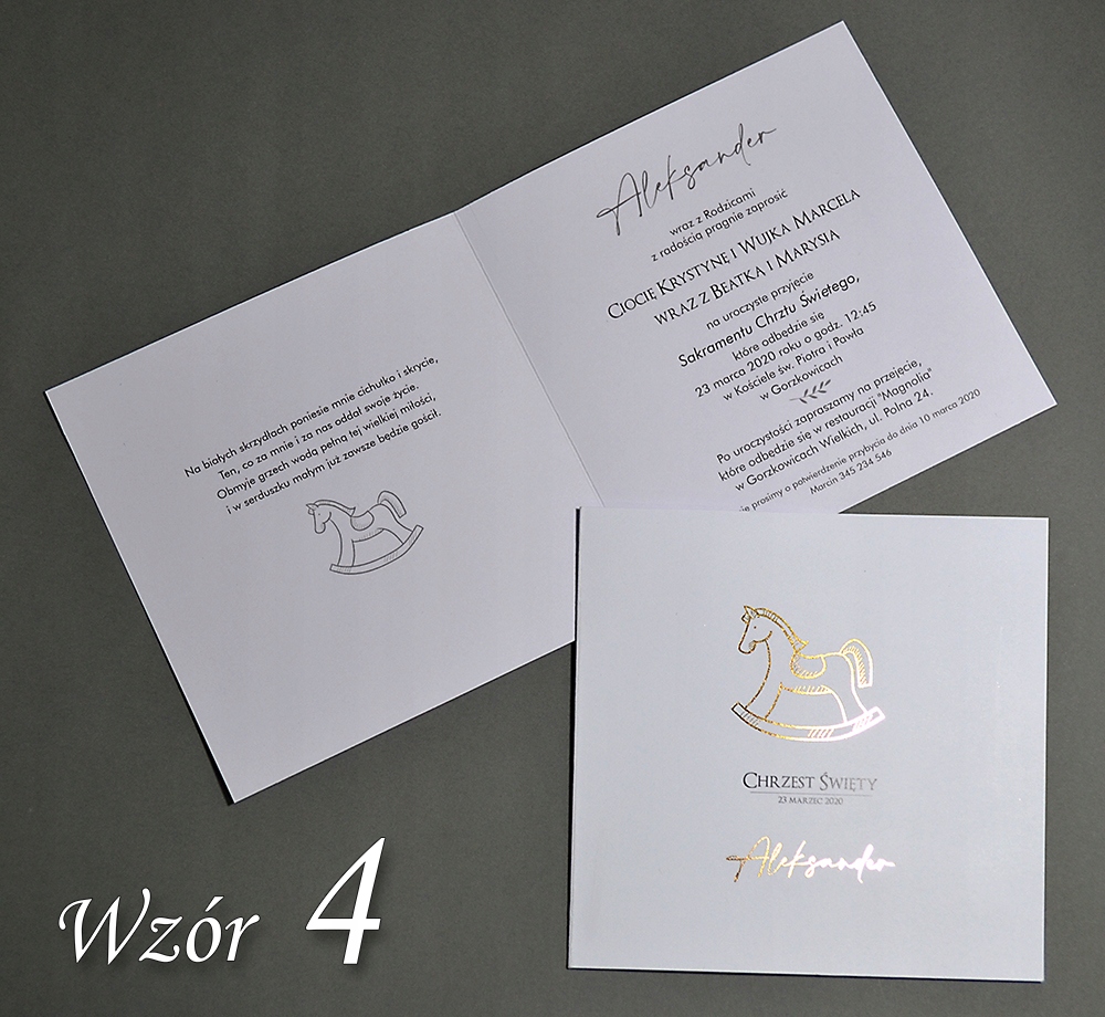 Zaproszenie na CHRZEST ŚWIĘTY CHRZCINY ZŁOCONE złote Wózek PERSONALIZOWANE Kolor wielokolorowy