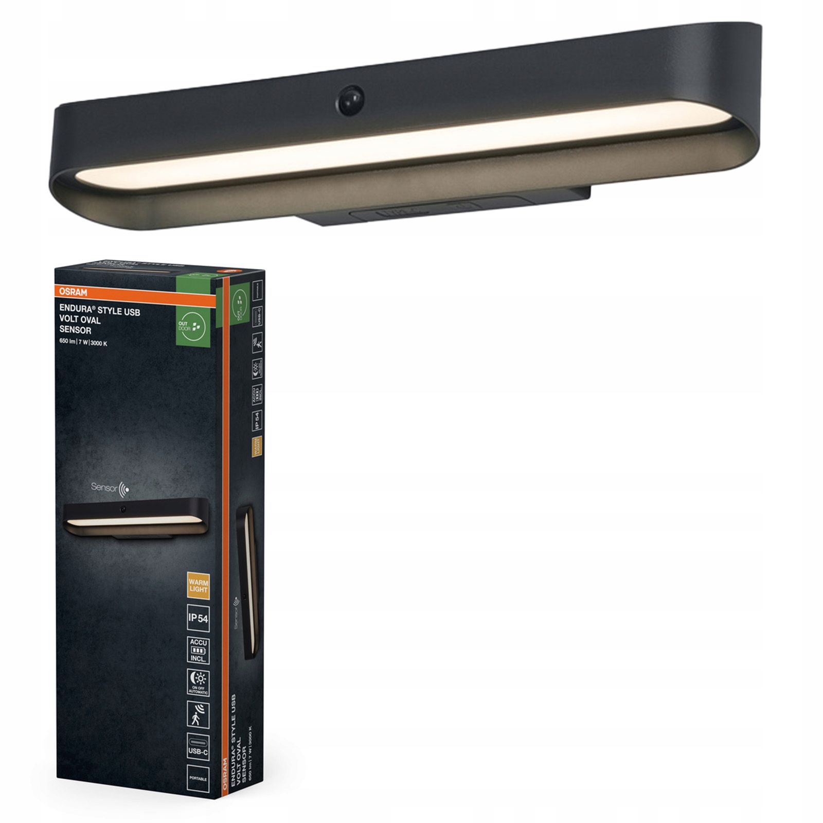 Záhradné nástenné svietidlo Led Snímač pohybu súmraku 7W 3000K IP54 Endura