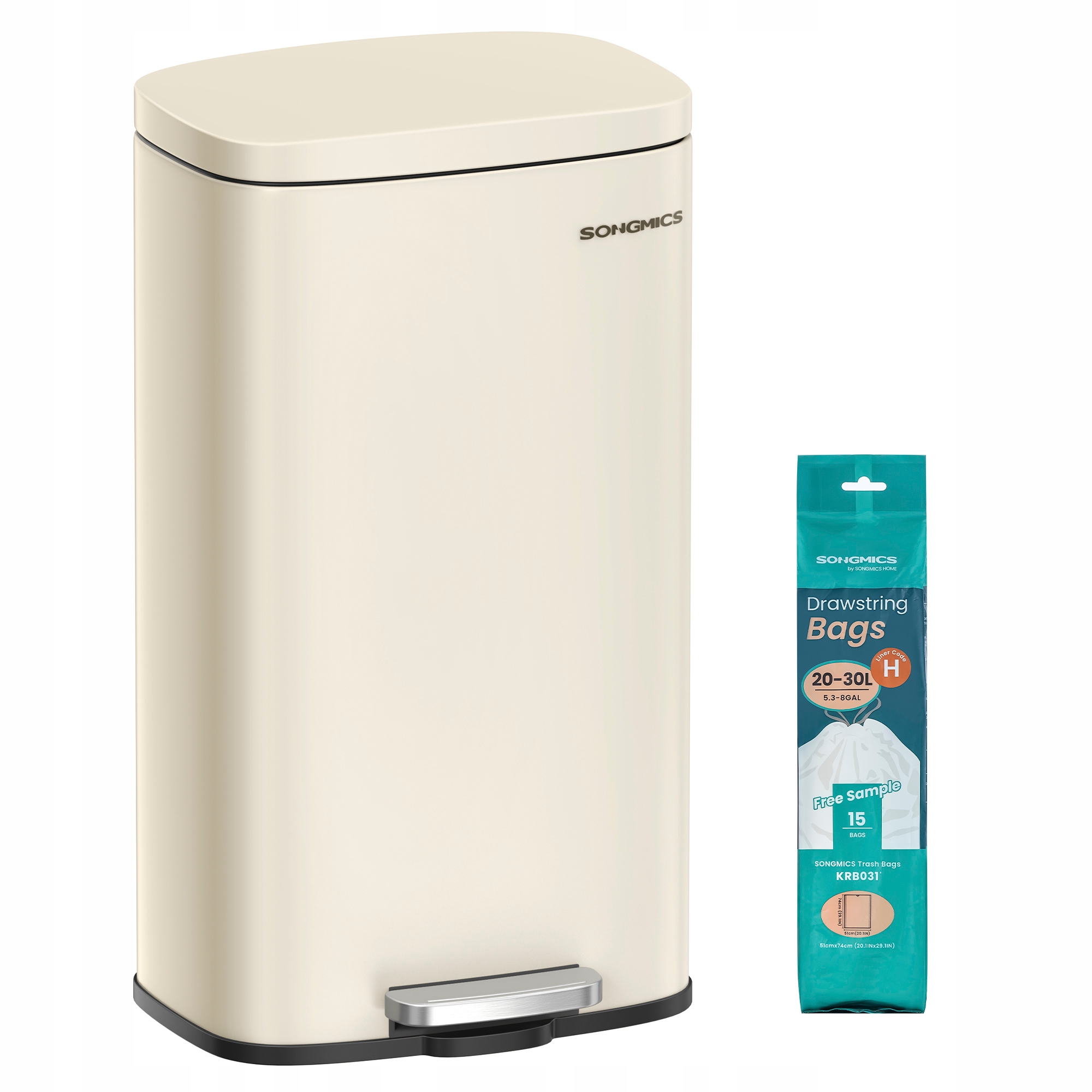 Odpadkový kôš 30 l s uzatvárateľným vekom a vnútorným vedierkom, pieskovo béžový