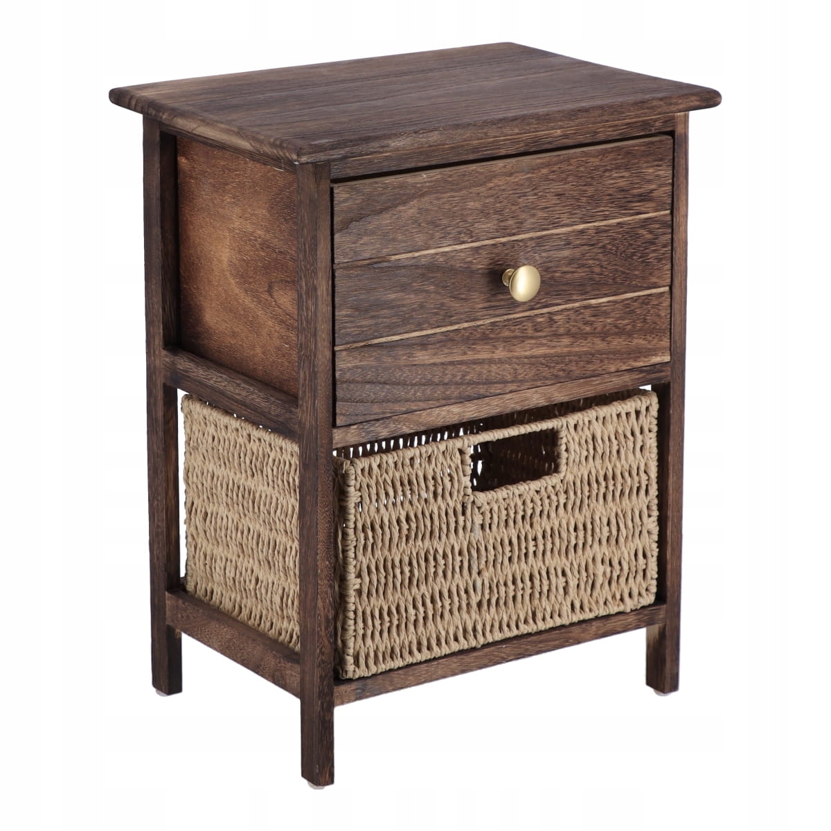 Dřevěná malá polička Azalia s 1 košem, hnědá, do koupelny, Mdf, módní dřevo