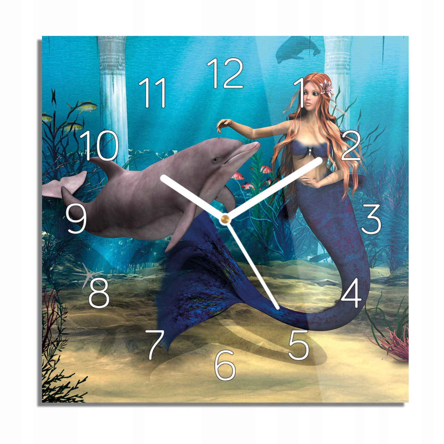 

Syrena delfin rafa zegar szklany ścienny 30x30