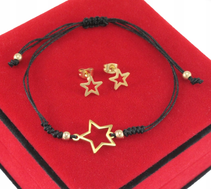 

Komplet Złoty Bransoletka Kolczyki Stal 316L Stars