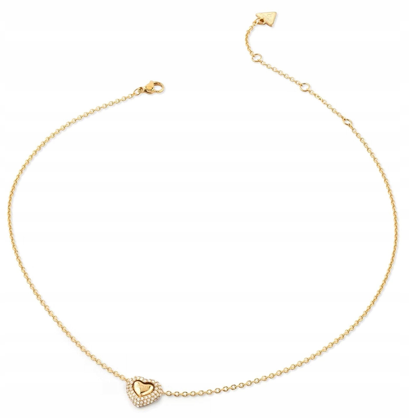 Ocelový Zlatý Náhrdelník Guess Beloved Křišťály Srdce JUBN05018JW-YG