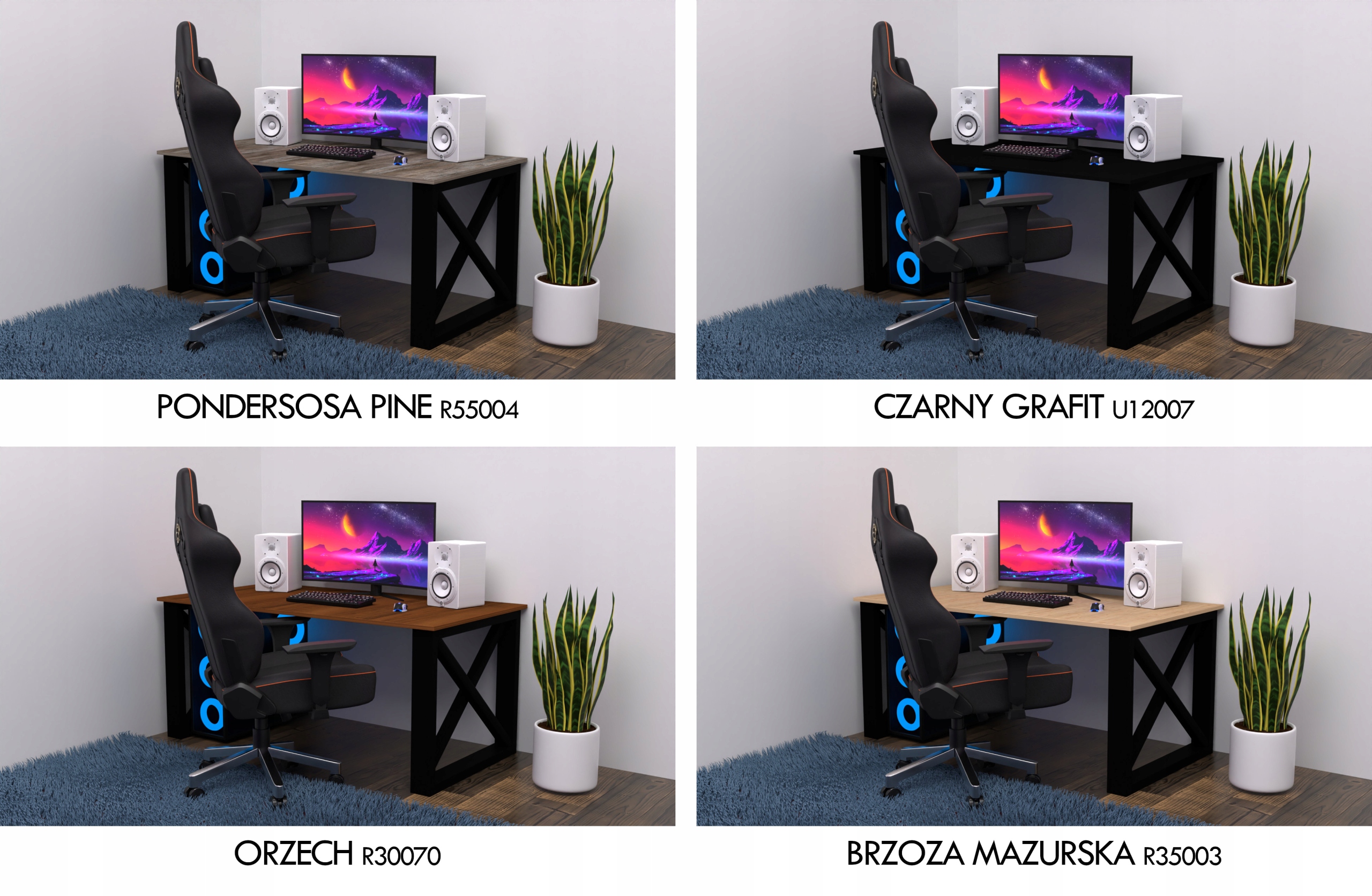 Biurko Gamingowe dla graczy Loft mocne nogi Grubość blatu 18 mm