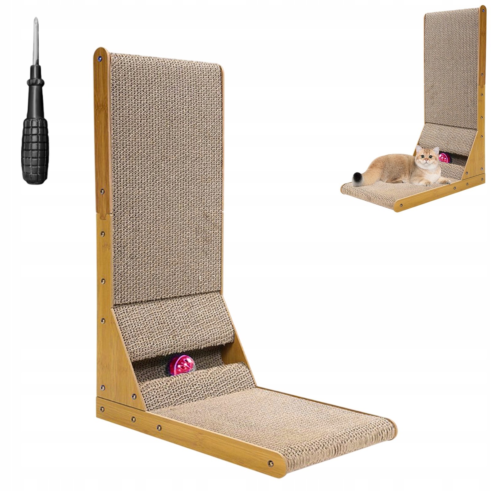 Levně Škrabadlo Pro Kočky 60 CM Ve Tvaru L, Montáž Na Zeď I Na Podlahu Hračka Vertikální Kartonové