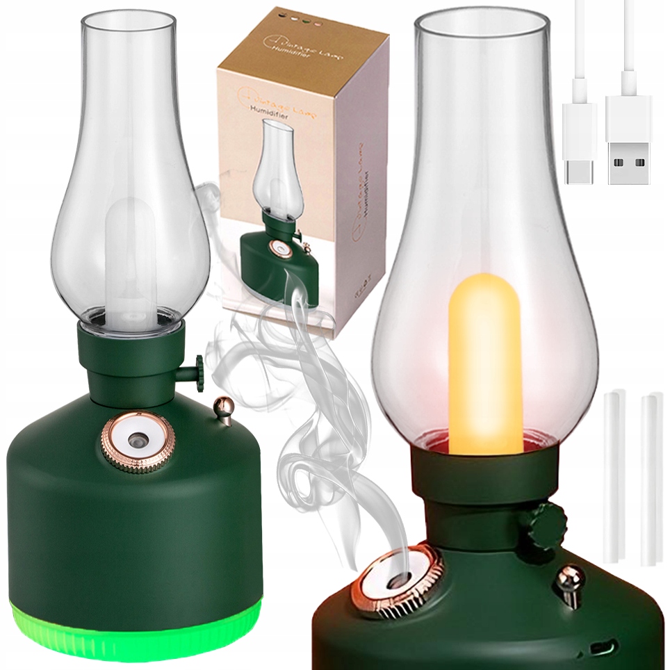 Ultradźwiękowy Nawilżacz Powietrza Vintage Retro Lampka Nocna Akumulator