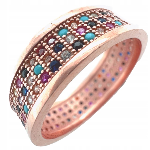 Zlatý prsten s prstýnek osázeným barevnými zirkony Zkouška 925