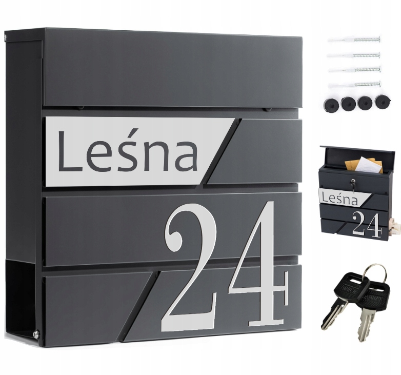 DUŻA SKRZYNKA NA LISTY POCZTOWA Z NUMEREM DOMU ADRESEM GAZETY Z NAPISEM