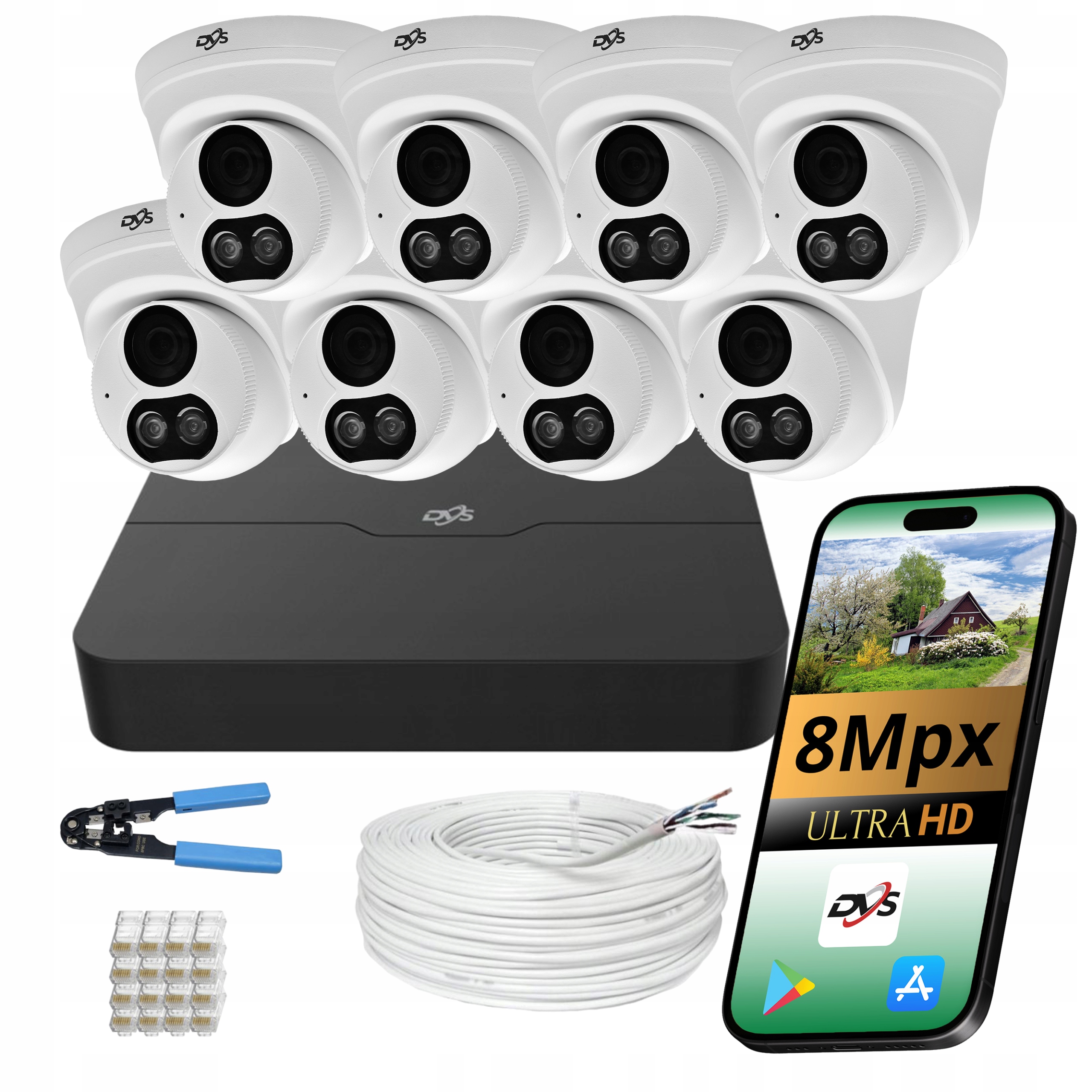 Komplet Pro Monitorování Dvs Sada 8 Ip Kamer 4K Poe Duální Kopulová Ir Led