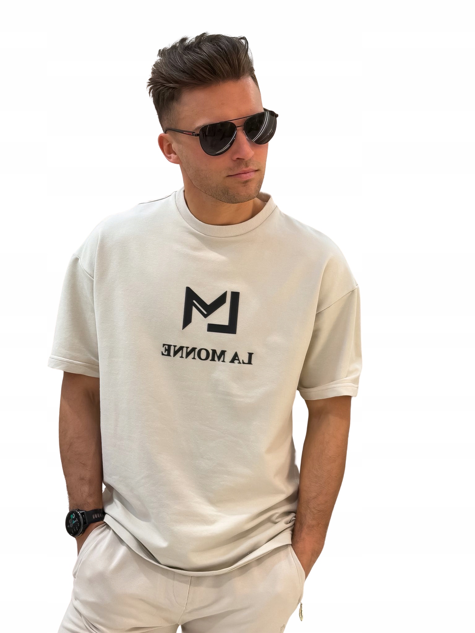 Pánské tričko Matching Set Monne La Monne béžovo-černé XL