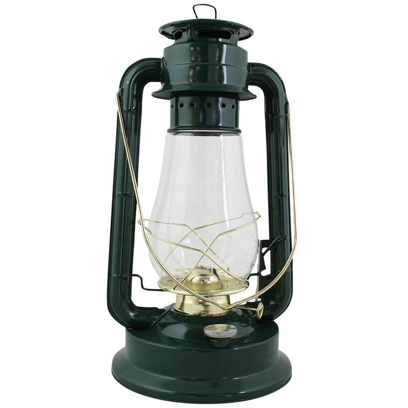 Petrolejová Lampa Velká Zelená 40 cm kovová skleněná loftová lampa pro zahradní dům