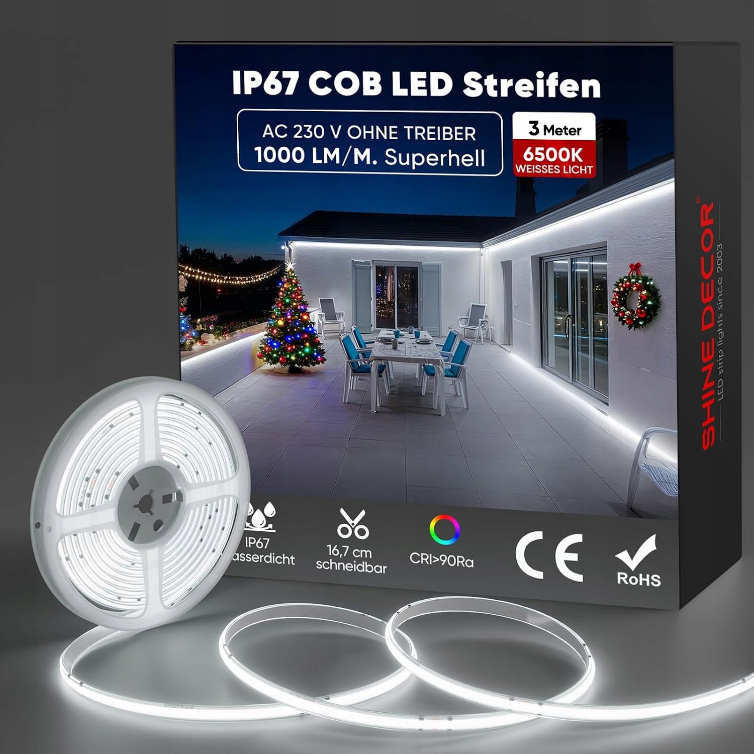 Shine Decor Led pásek Cob 3 m, 230 V IP67, 6500K