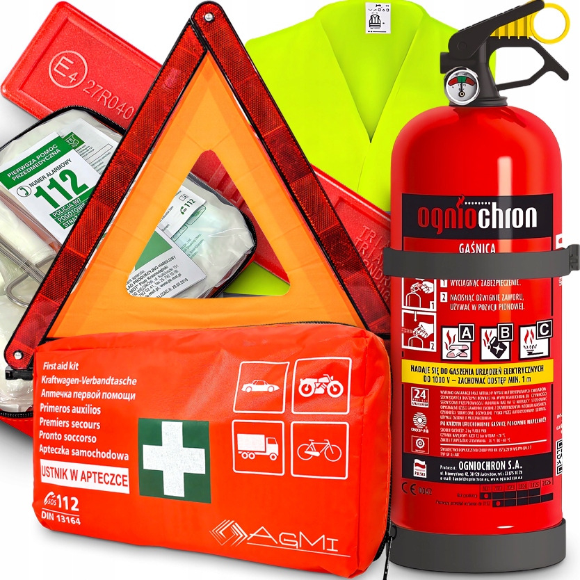 Agmi Sada Hasicí Přístroj 2 Kg Lékárnička DIN13164 Vesta Výstražný Trojúhelník