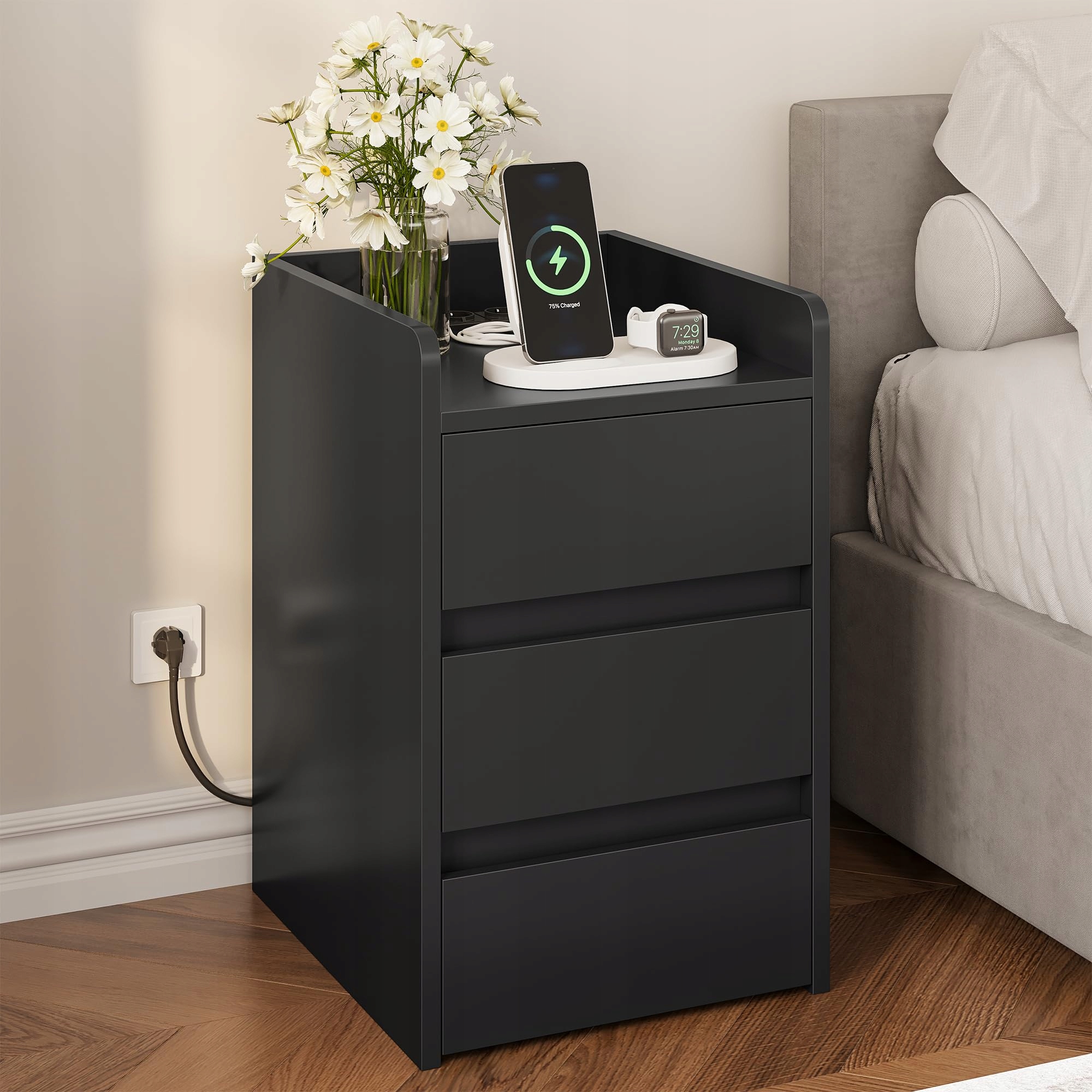 Yitahome nočný stolík s 3 zásuvkami a Usb pripojeniami