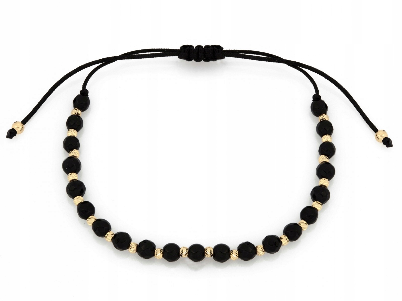Zlatý náramek 585 kuličky černé na provázku 0.80 g pro ženu jako dárek