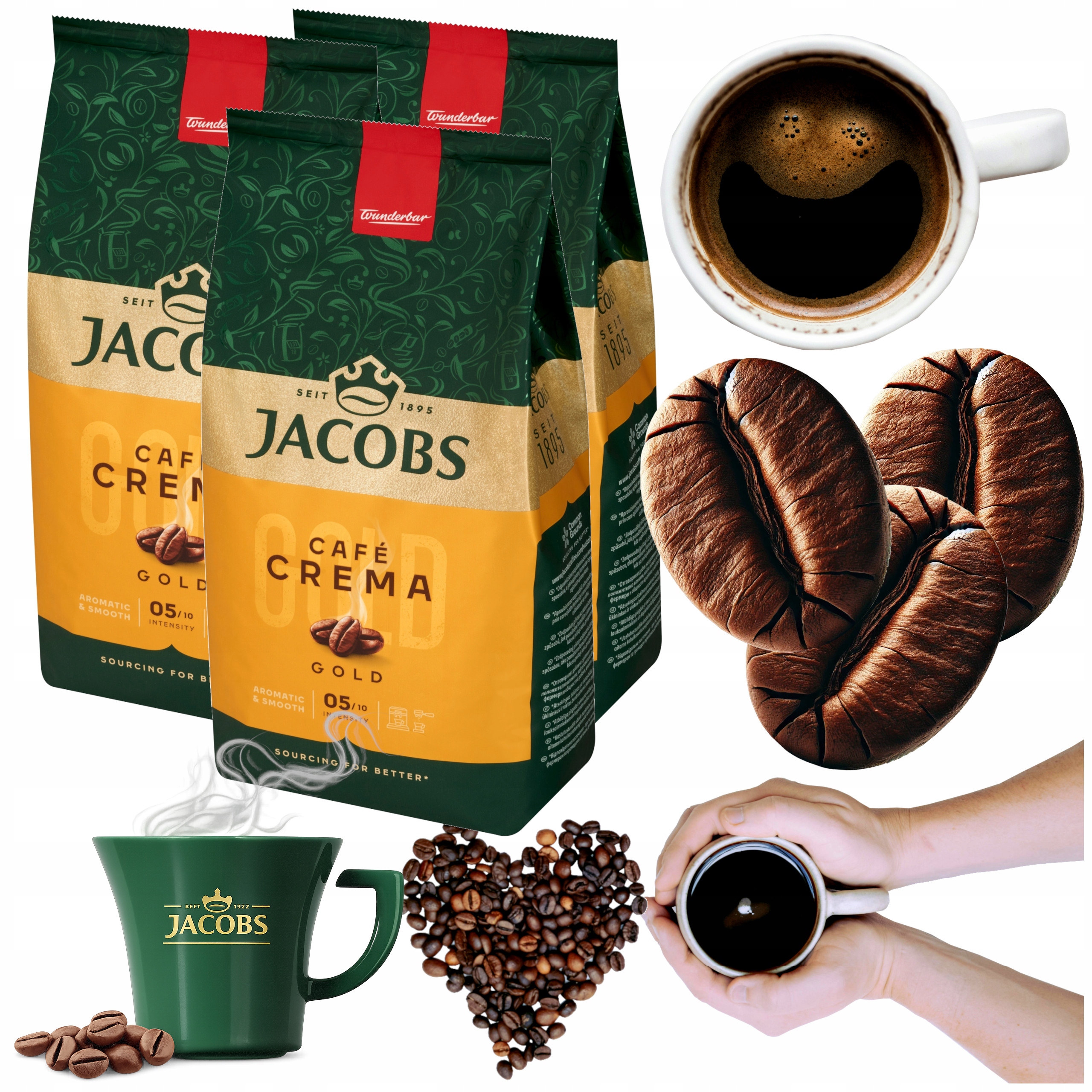 Kawa Ziarnista Jacobs 1KGx3 Palona Mieszana Crema Gold Do Ekspresu 3x1000g