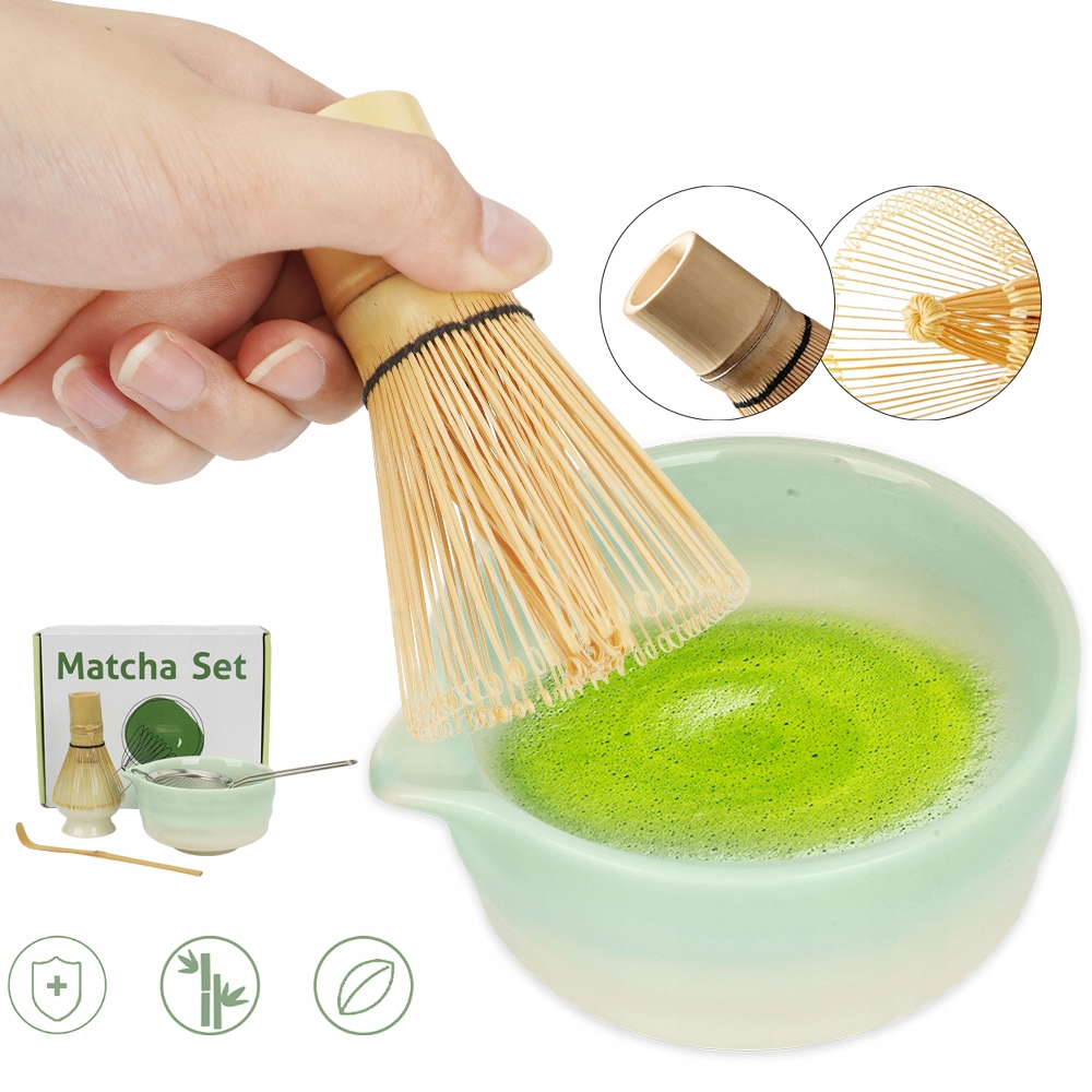 Levně Sada Na Matcha S Keramickou Bambusovou Miskou S Víkem A Lžící Na Síto Dárek