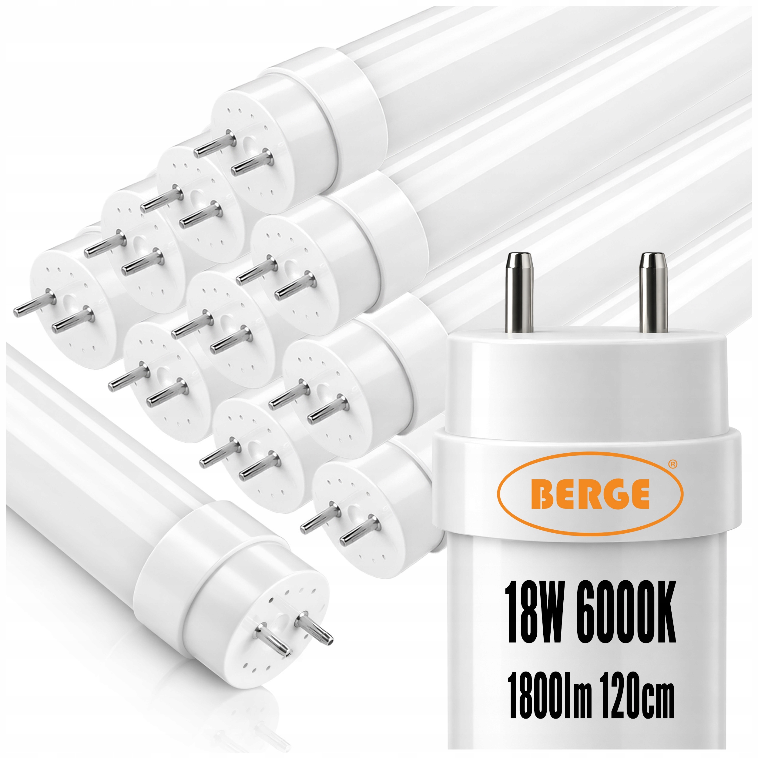 10x Tuba LED zářivka 120cm T8 18W = 36W 1800lm 6000K silné studené světlo