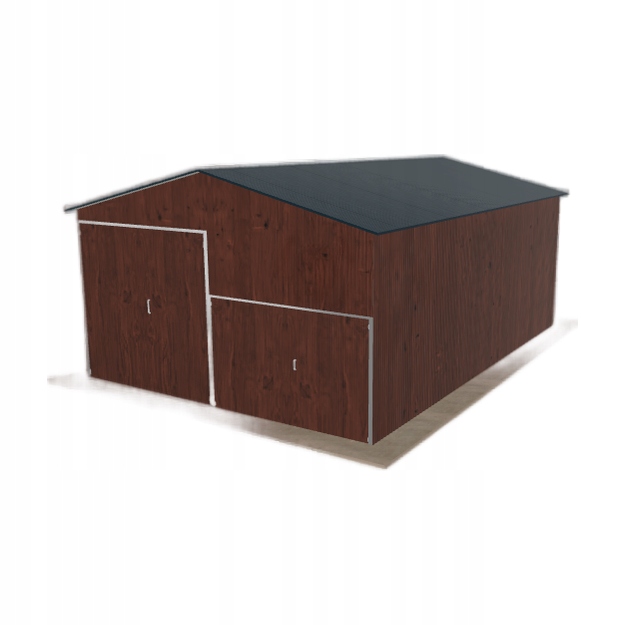 Plechová hala 6x8.5 m, sedlová, tmavý ořech, vysoká