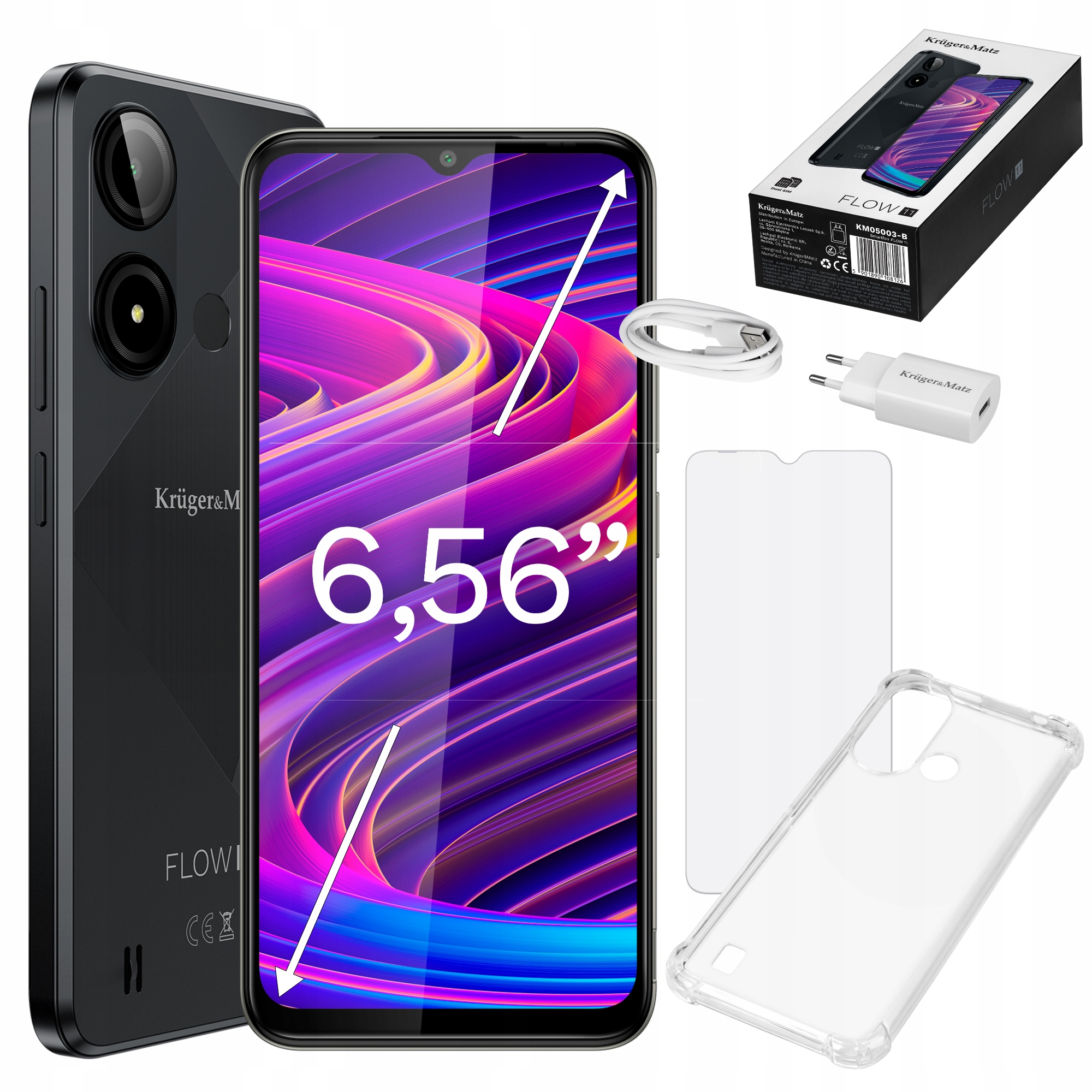 Smartfón Kruger&Matz Flow 11 6,56" 4/64GB 4000 mAh Lte čierny puzdro sklo