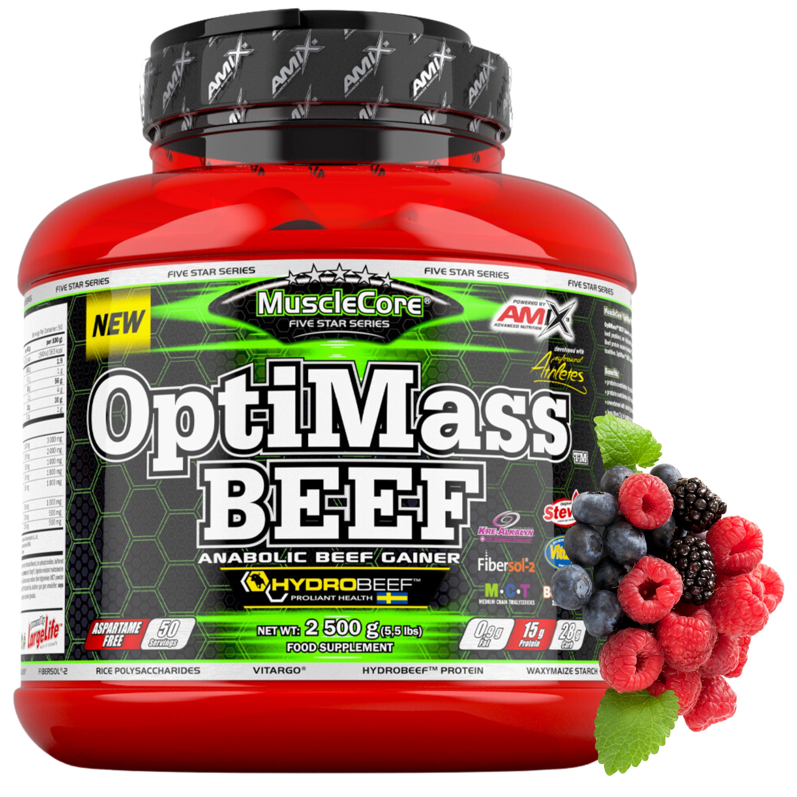 Gainer Hovězí protein OptiMass Beef Kreatin Vláknina L Glutamin Mct Bcaa