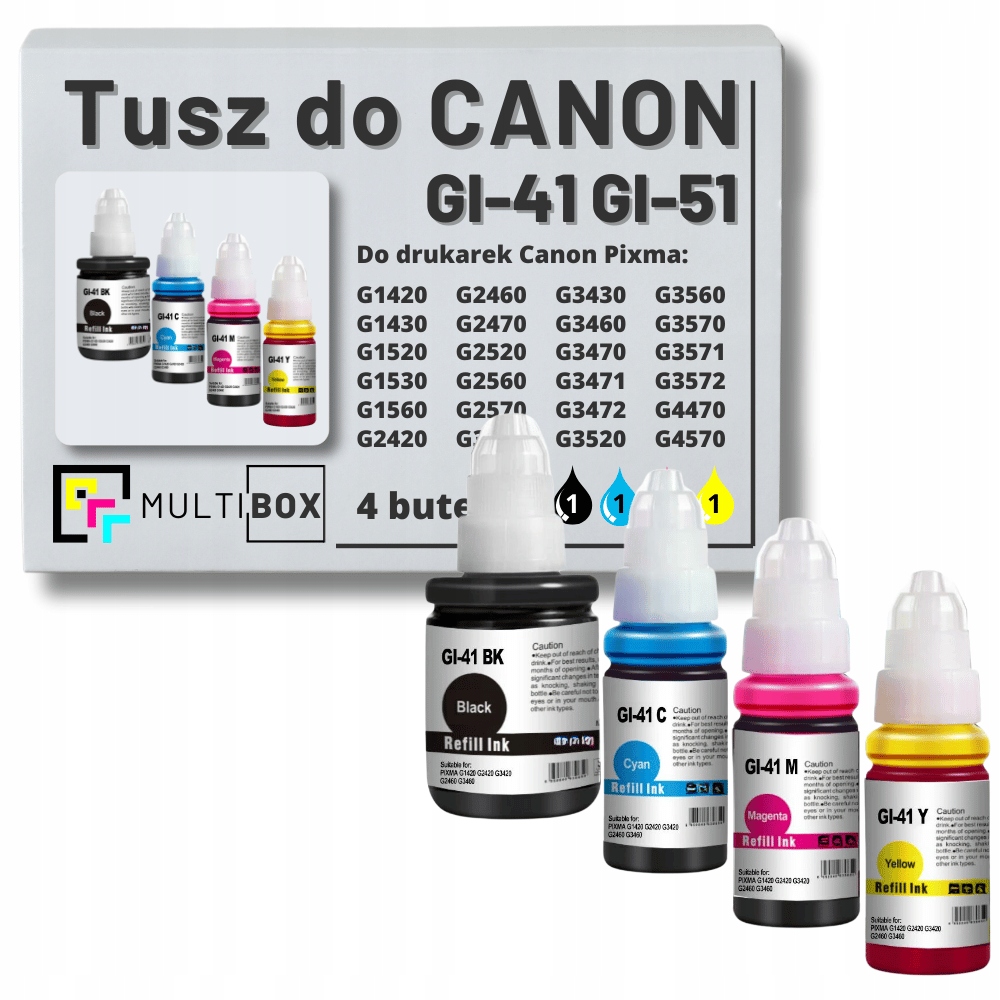 4X Nowy Tusz GI-41 GI-51 do Canon Pixma G3420 G3460 G3520 G2560 G1420 G1430