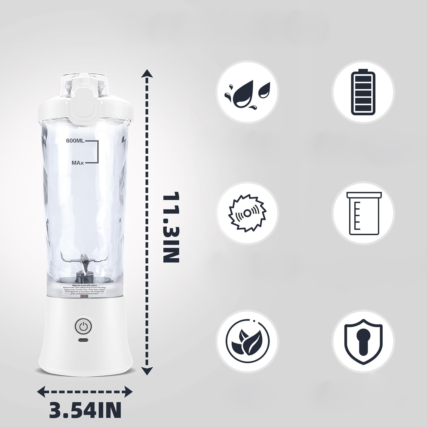 PRZENOŚNY BLENDER 600 ML, 4000mAh Baterie, ŁADOWANY PRZEZ USB(WHITE) Moc 350 W