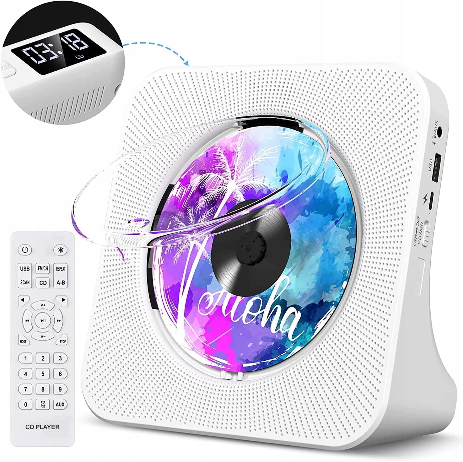 Přenosný CD Přehrávač Podporuje Cd/bluetooth/radio Fm Aux HiFi LCD Usb