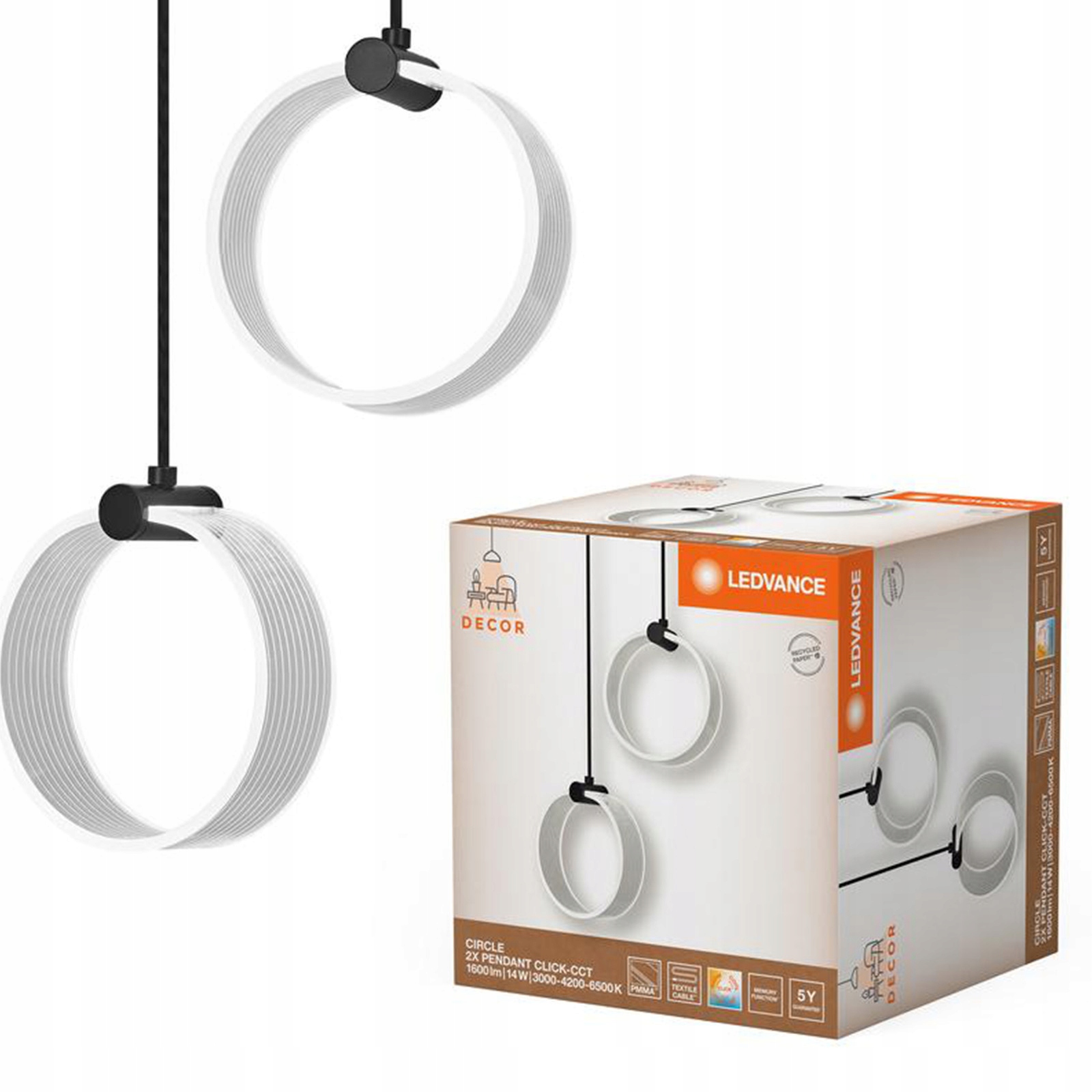 Závesná stropná lampa Led 14W 930lm 3000K 4200K 6500K Cct Decor