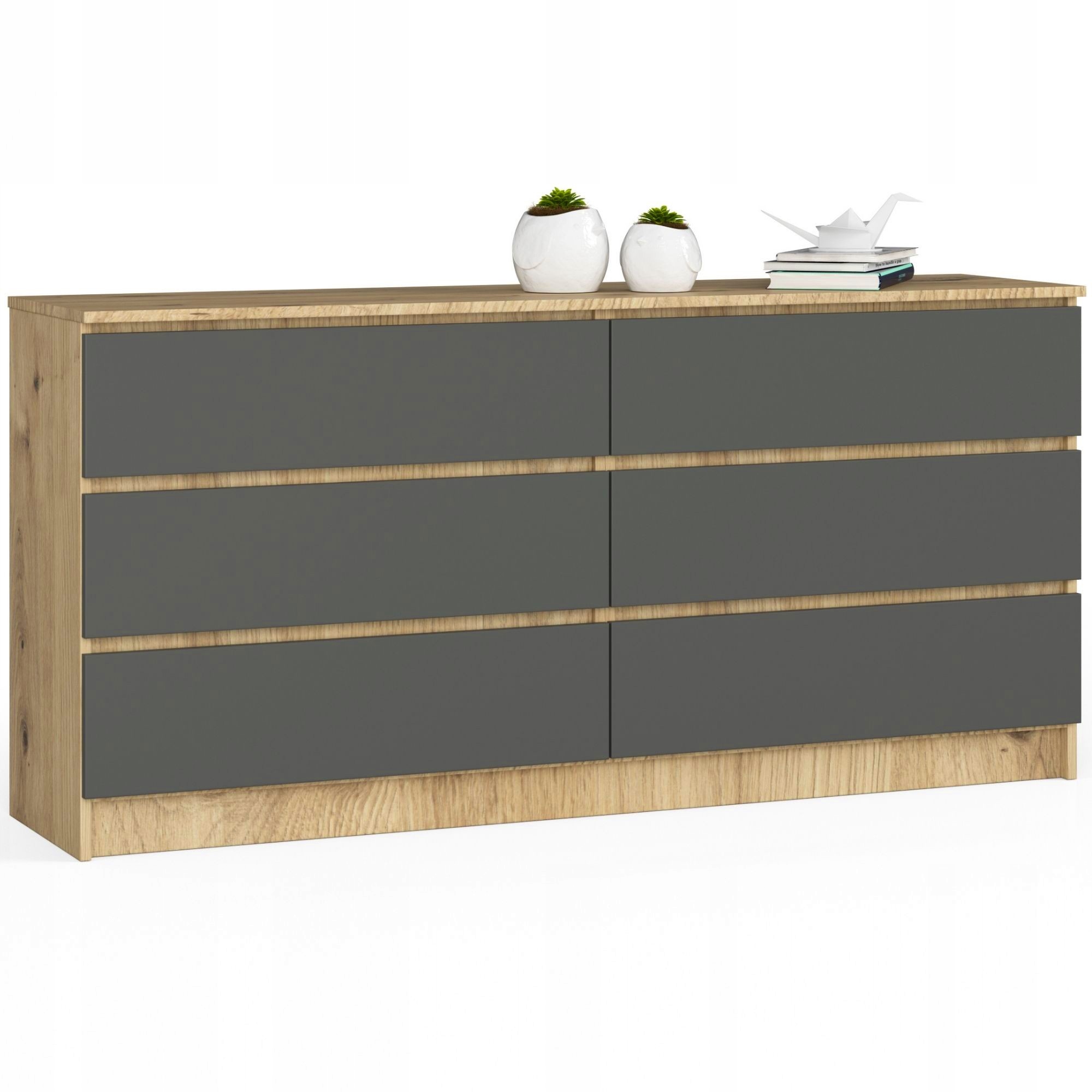 Komoda K160 6SZ Clp Dub Artisan Šedá Akd
