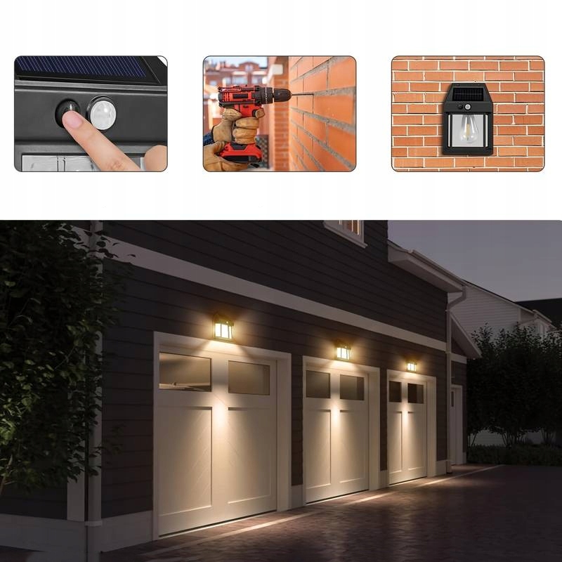 LAMPA SOLARNA KINKIET ŻARÓWKA LED ELEWACYJNA ŚCIENNA OGRODOWA ZEWNĘTRZNA Szerokość produktu 12 cm