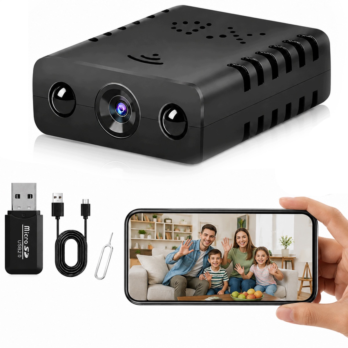 Mini Kamera Smart Wifi Full Hd Czarna Mała Szpiegowska 2.7 x 3 x 1cm