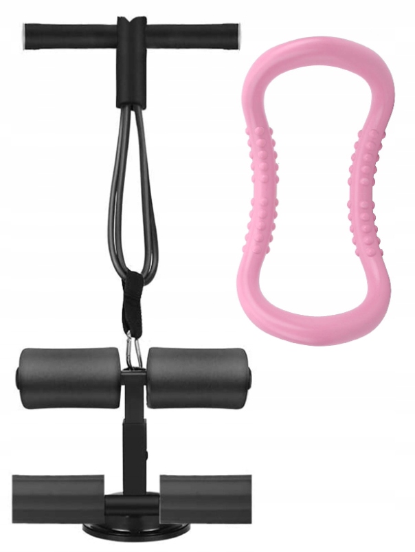 UCHWYT DO ĆWICZEŃ BRZUSZKÓW PRZYSSAWKA GUMA LINKA OBRĘCZ DO PILATES ZESTAW