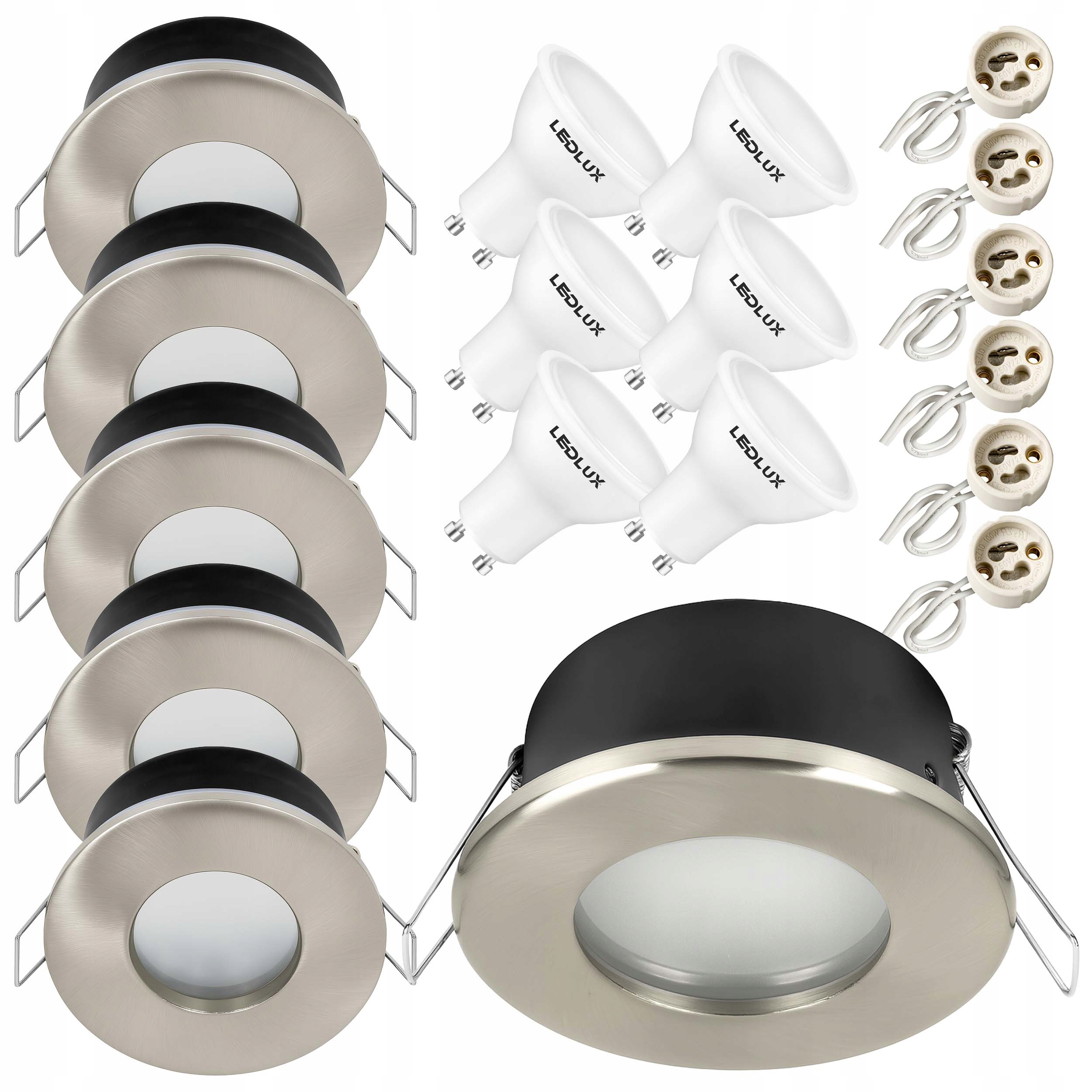 6x Oprawa halogenowa hermetyczna D-06 satyna IP44+ Led GU10 4,5W podbitka