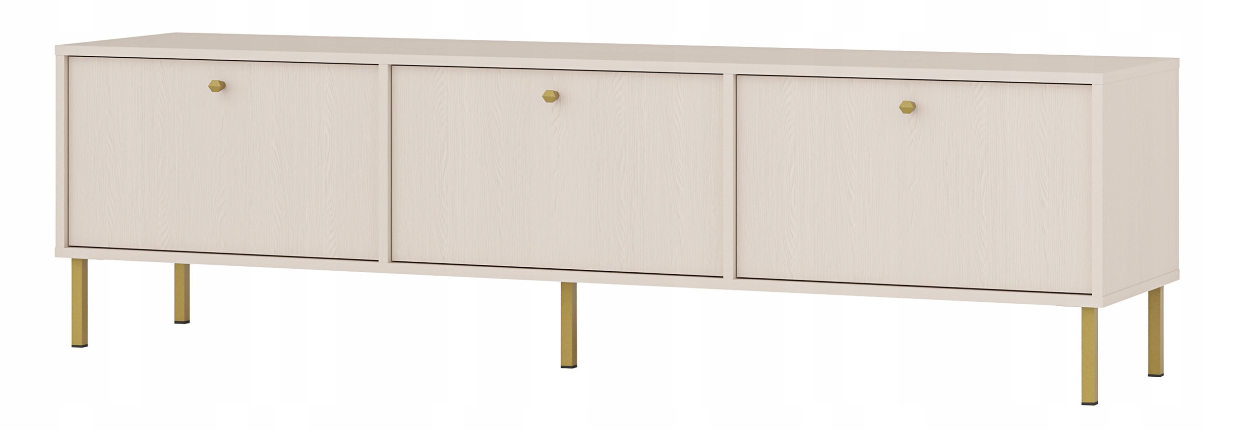 Třídveřová Rtv skříňka Oktio 180 cm béžová, písková na zlatých nohách