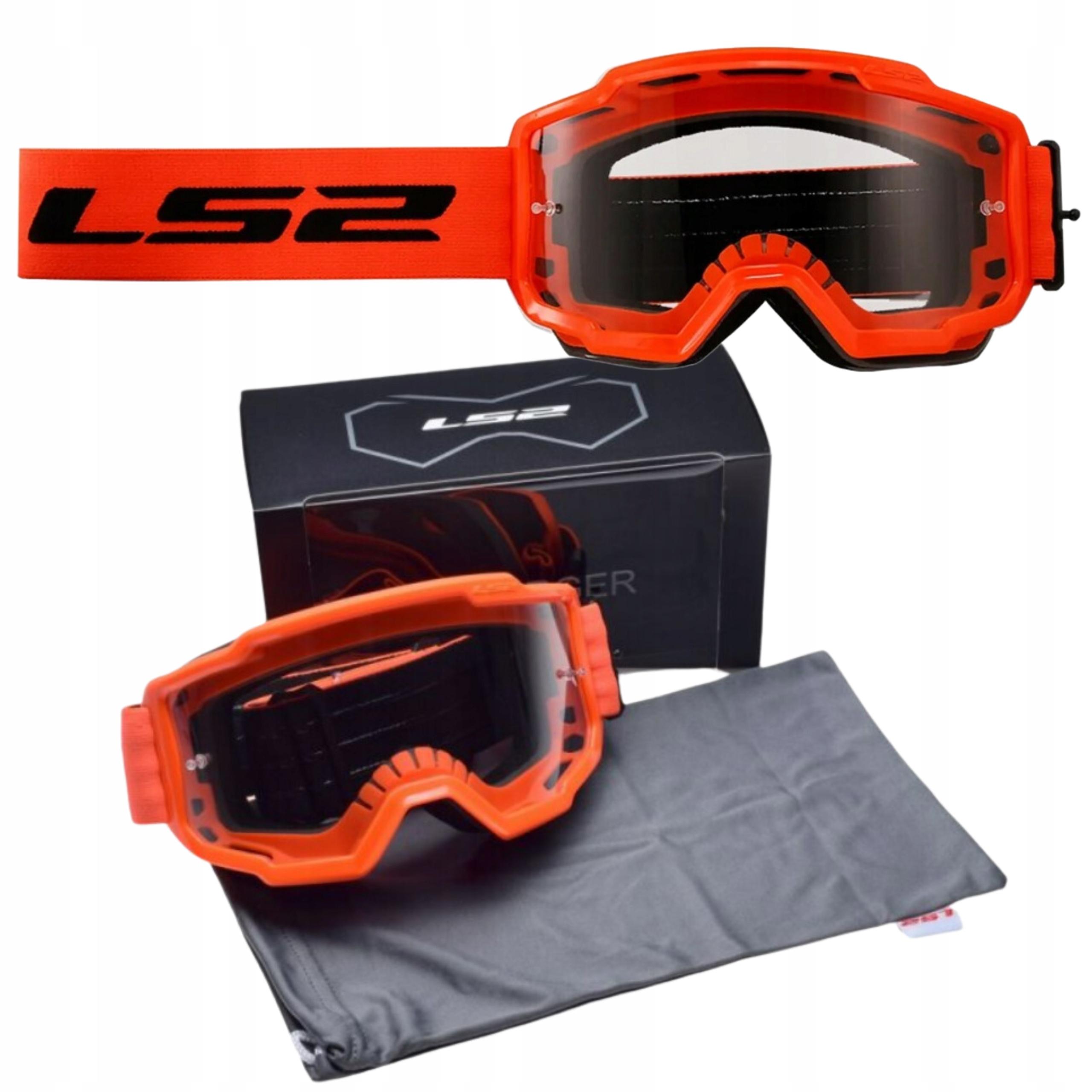 Gogle LS2 Charger Pomarańczowe Clear Visor Motocyklowe Enduro Cross MX